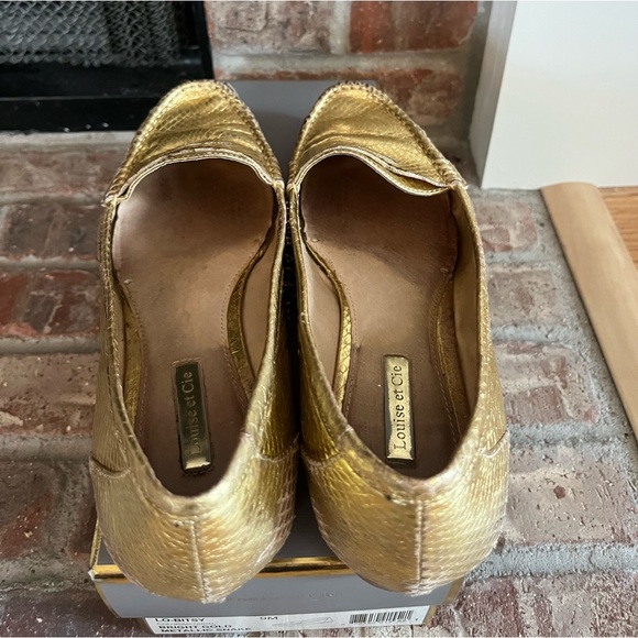 💗Louise Et Cie Gold Metallic Snake Embossed Leather Penny Loafers - size 9. - Picture 7 of 14